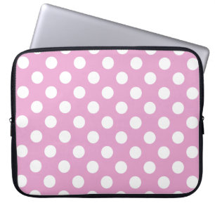 White polka dots on pale pink laptop sleeve