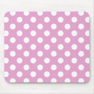 White polka dots on pale pink mouse pad
