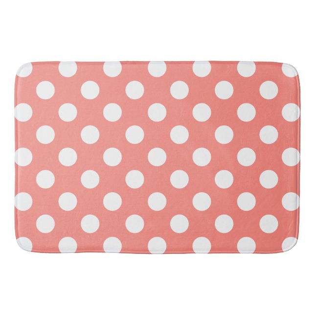 White polka dots on peach bath mat (Front)