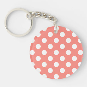 White polka dots on peach keychain