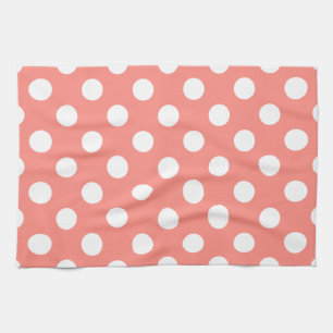 White polka dots on peach kitchen towel