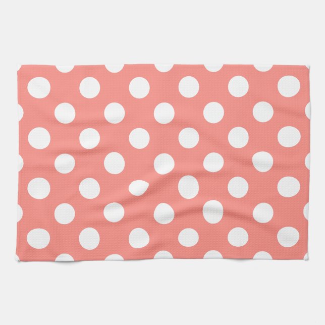 White polka dots on peach kitchen towel (Horizontal)