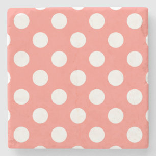 White polka dots on peach stone coaster
