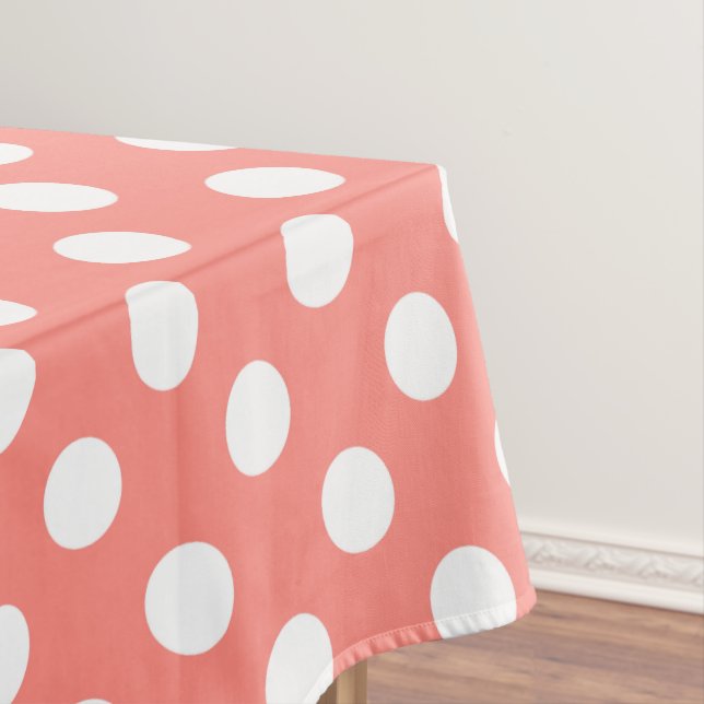 White polka dots on peach tablecloth (In Situ)