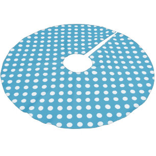 White Polka Dots on Peacock Blue Background Brushed Polyester Tree Skirt