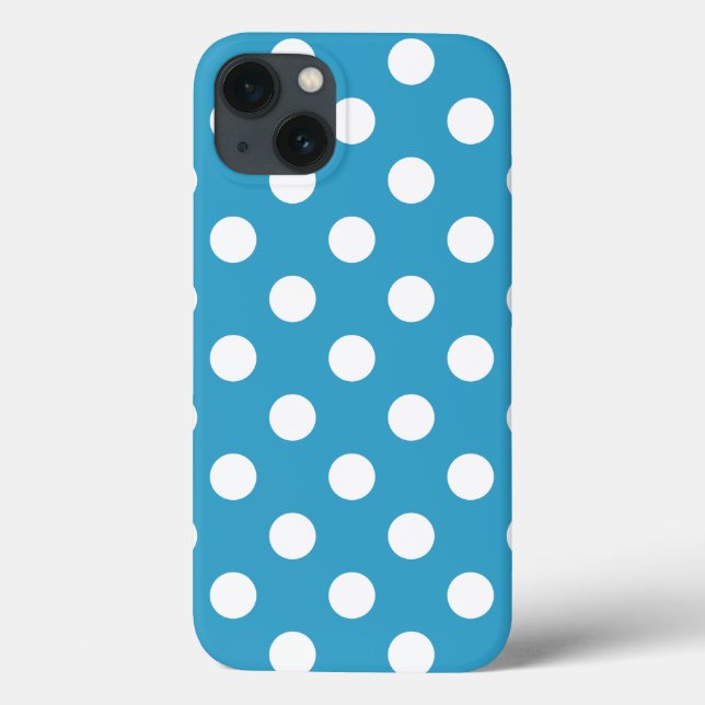 White Polka Dots on Peacock Blue Background Case-Mate iPhone Case (Back)