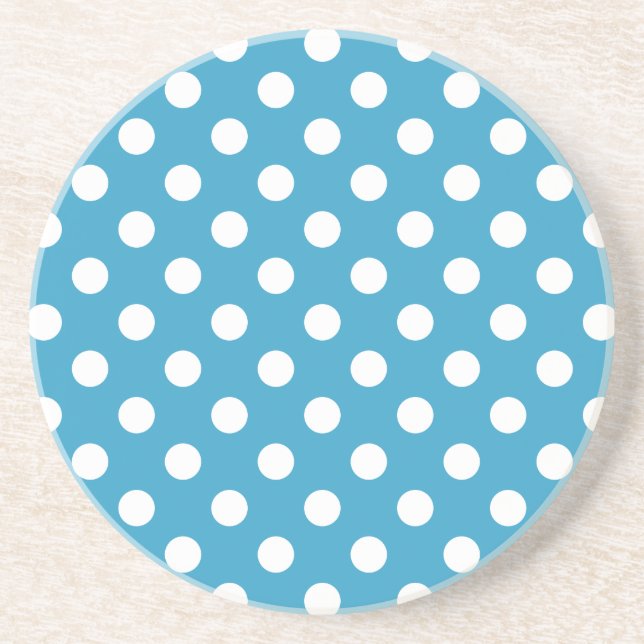 White Polka Dots on Peacock Blue Background Coaster (Front)