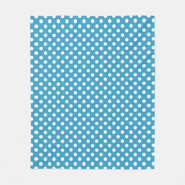 White Polka Dots on Peacock Blue Background Fleece Blanket (Front)