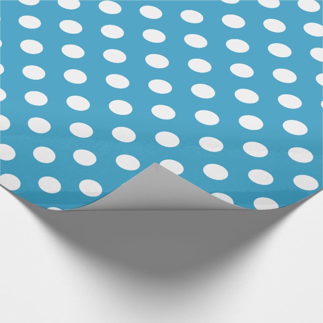 White Polka Dots on Peacock Blue Background Wrapping Paper (Corner)