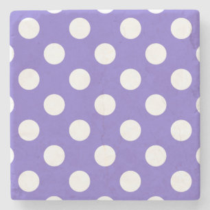 White polka dots on periwinkle stone coaster