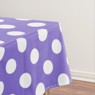 White polka dots on periwinkle tablecloth