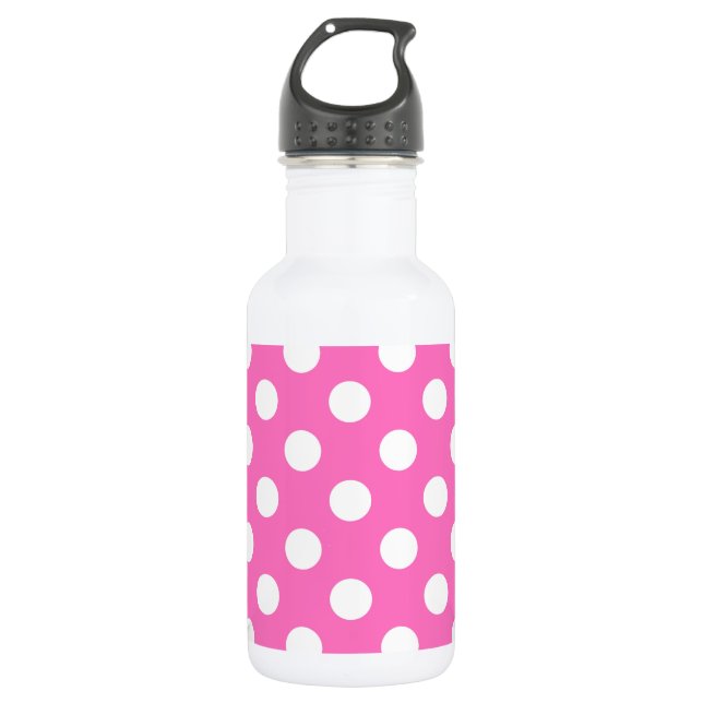 White polka dots on pink 532 ml water bottle (Front)