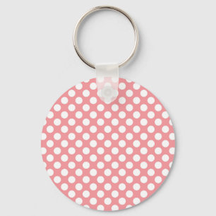 White polka dots on pink background keychain
