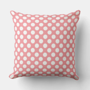 White polka dots on pink background throw pillow