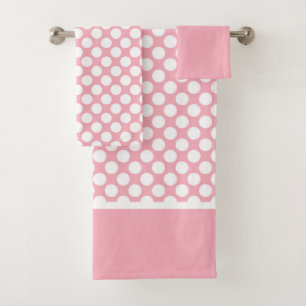 White Polka Dots On Pink Bath Towel Set
