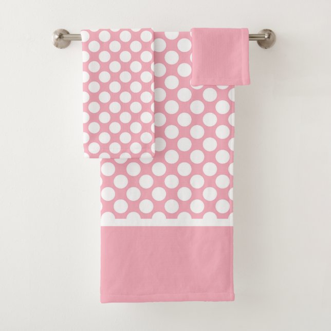White Polka Dots On Pink Bath Towel Set (Insitu)