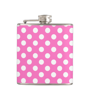 White polka dots on pink hip flask