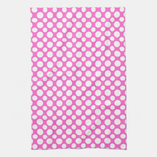 White Polka Dots on Pink Kitchen Towel