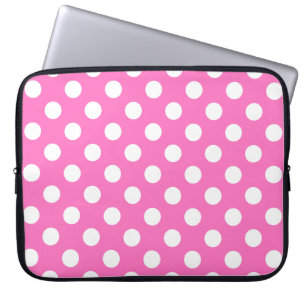 White polka dots on pink laptop sleeve