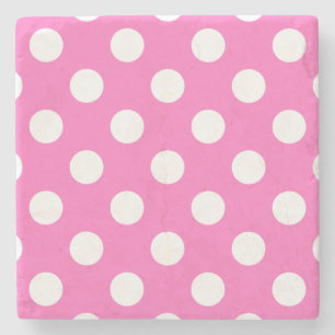 White polka dots on pink stone coaster