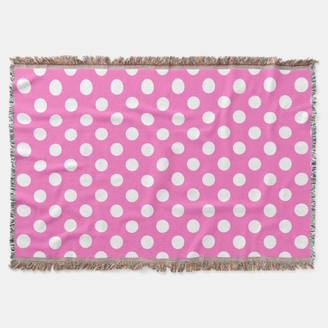 White polka dots on pink throw blanket (Front)