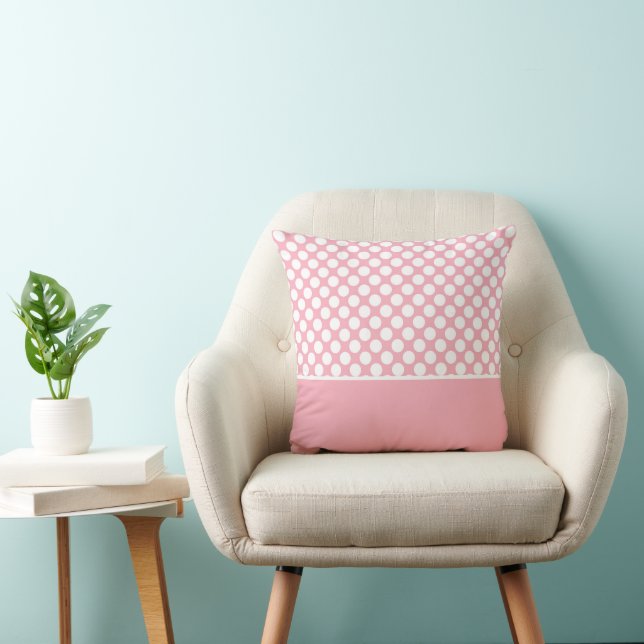 White Polka Dots On Pink Throw Pillow (Chair)