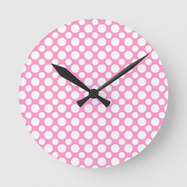White Polka-Dots on Pink Wall Clock (Front)