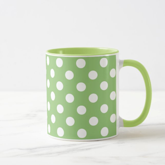 White Polka Dots on Pistachio Green Mug (Right)