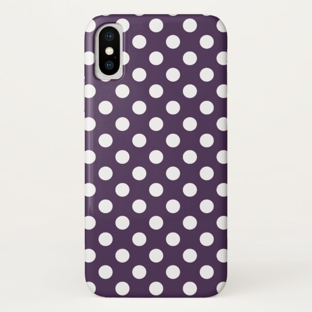 White polka dots on plum purple Case-Mate iPhone case (Back)