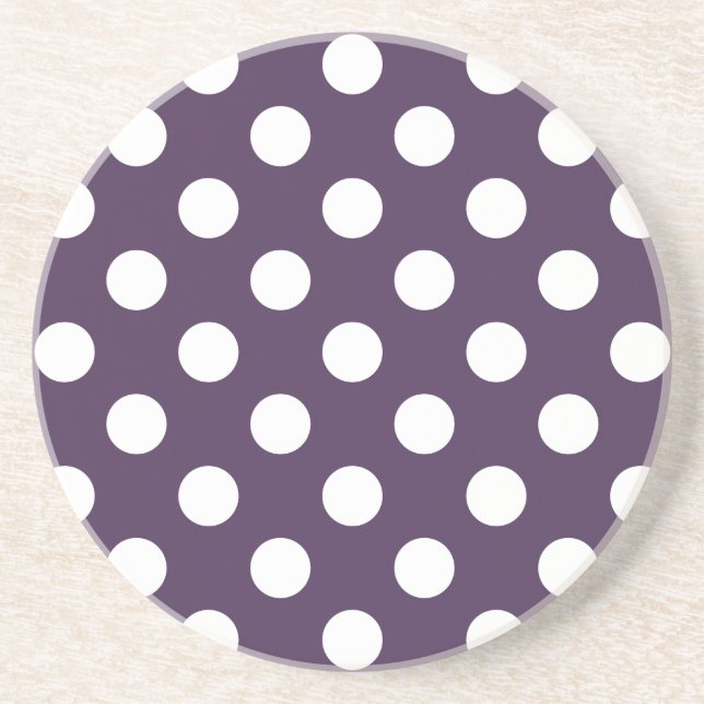 White polka dots on plum purple coaster (Front)