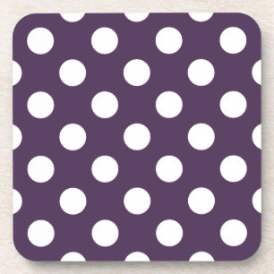 White polka dots on plum purple coaster