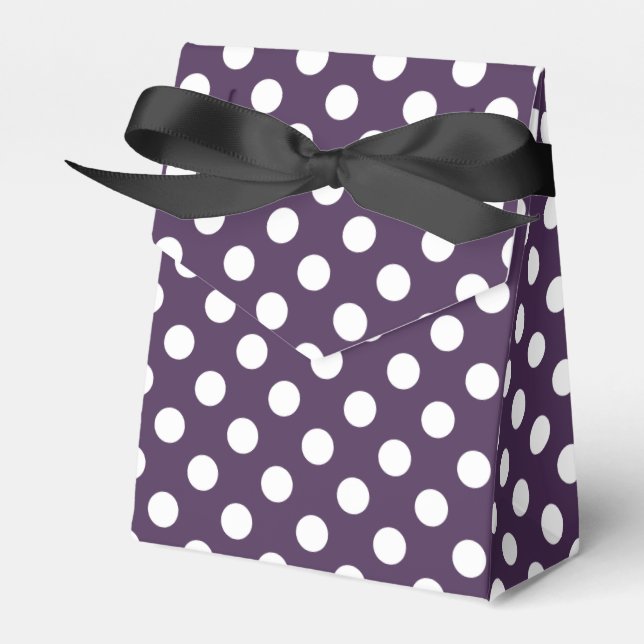 White polka dots on plum purple favor box (Front Side)