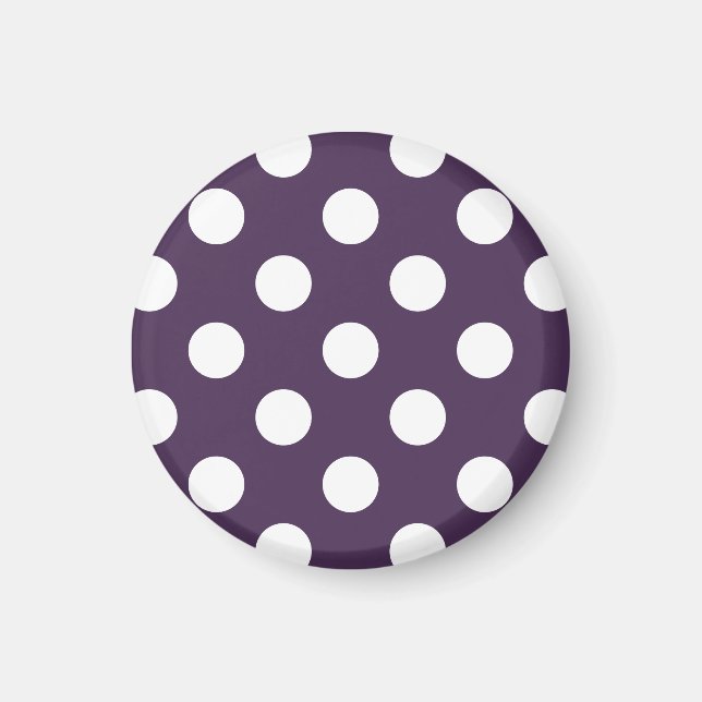 White polka dots on plum purple magnet (Front)