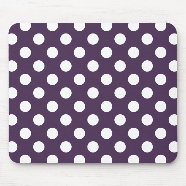 White polka dots on plum purple mouse pad (Front)