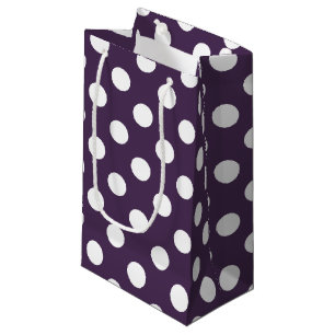 White polka dots on plum purple small gift bag
