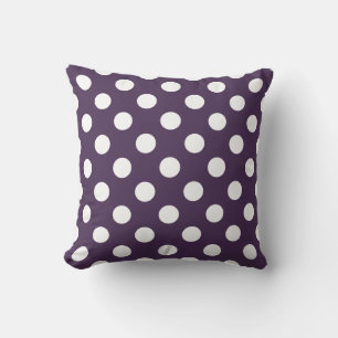 White polka dots on plum purple throw pillow