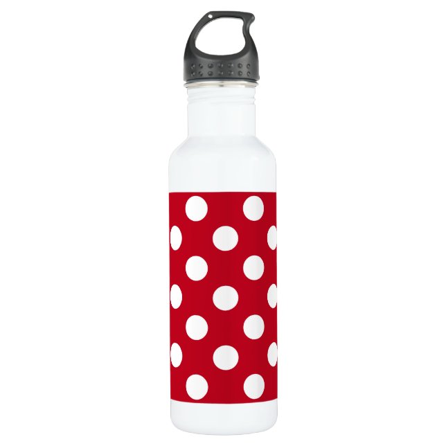 White polka dots on red 710 ml water bottle (Front)