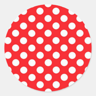 White polka Dots On Red Background Classic Round Sticker