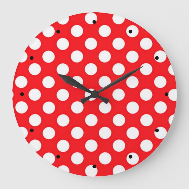 White polka Dots On Red Background Large Clock (Front)