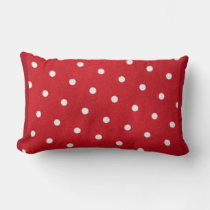 White Polka Dots on Red Background Lumbar Pillow