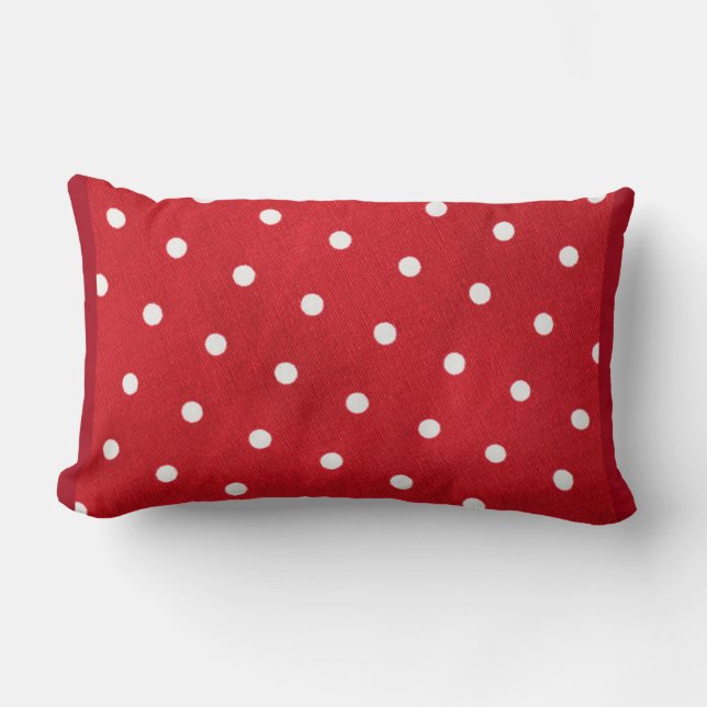 White Polka Dots on Red Background Lumbar Pillow (Front)