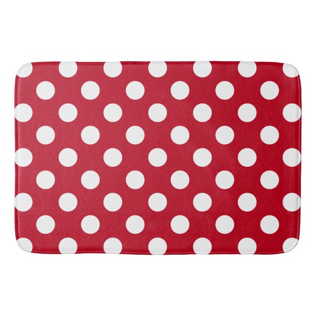 White polka dots on red bath mat (Front)
