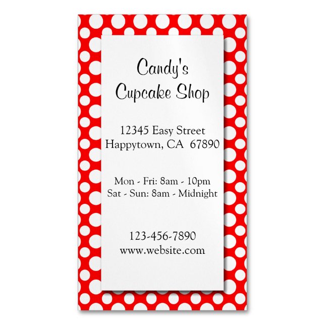 White Polka Dots on Red Custom Business Card (Front Vertical)