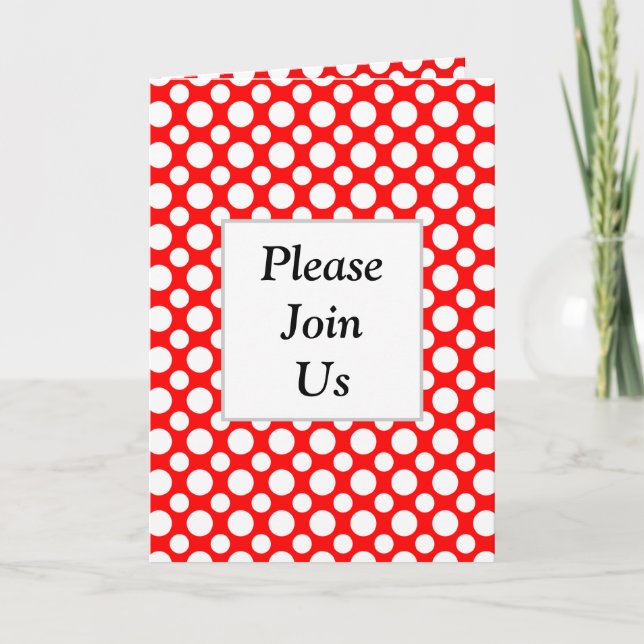White Polka Dots on Red Custom Folded Invitation (Front)
