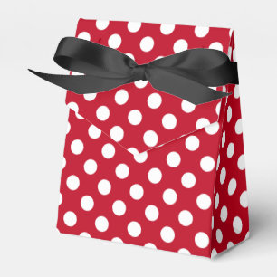 White polka dots on red favor box