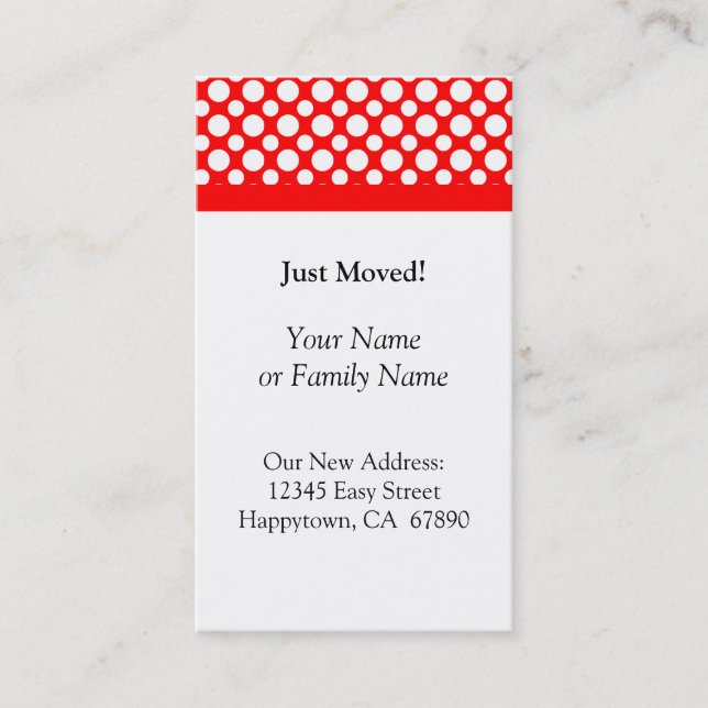 White Polka Dots on Red Just Moved Custom Cards (Front)