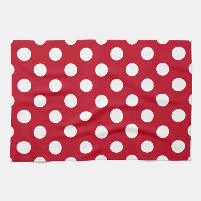 White polka dots on red kitchen towel (Horizontal)