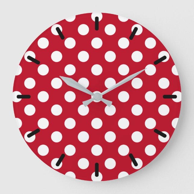 White polka dots on red large clock (Front)