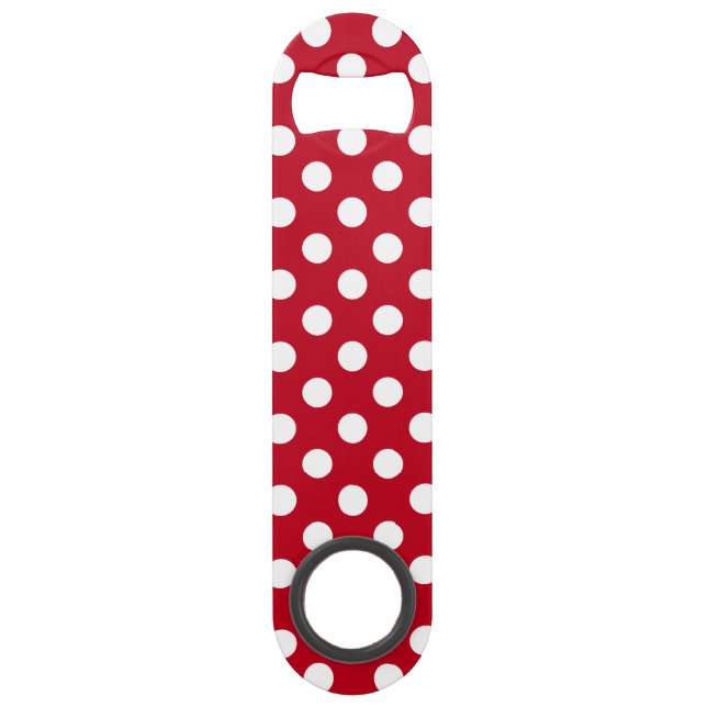 White polka dots on red speed bottle opener (Front)