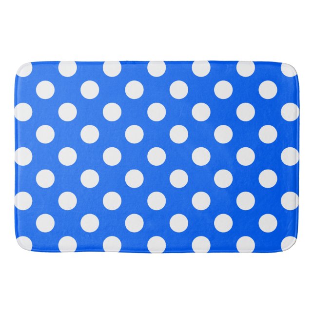 White polka dots on royal blue bath mat (Front)